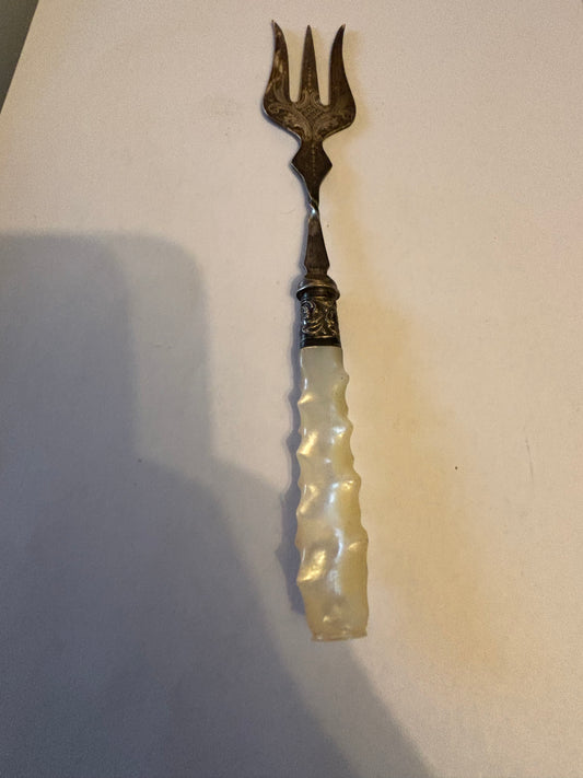 Silver Collared MoP handled ornate toasting fork