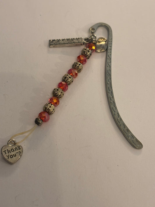 Silver metal shepherds crook bookmark with beads and charms