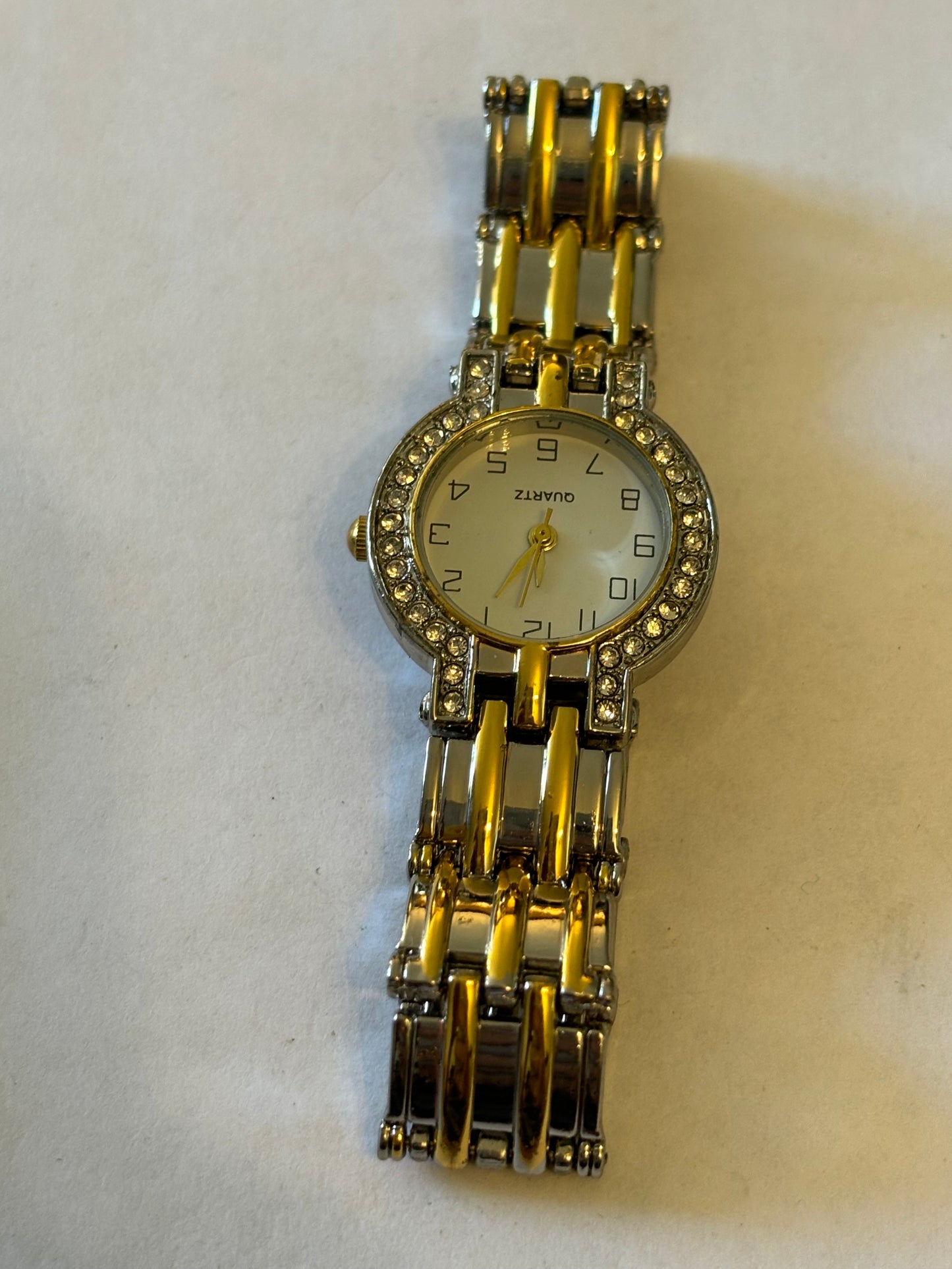 Stainless Steel gold and silver watch with jewels - Untested