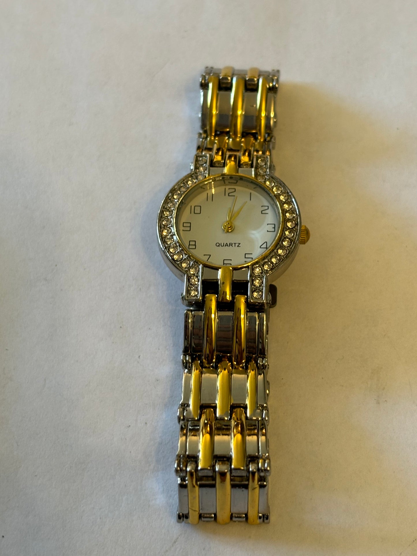 Stainless Steel gold and silver watch with jewels - Untested