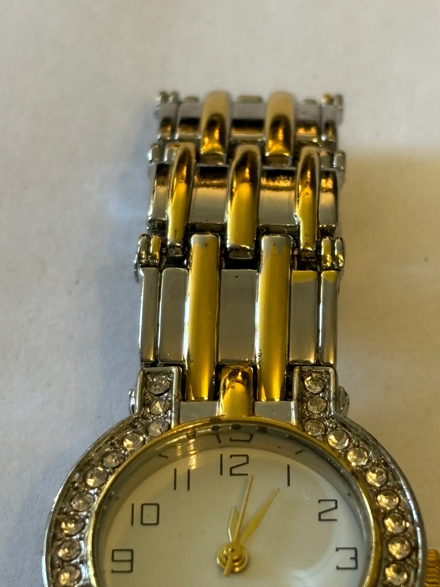 Stainless Steel gold and silver watch with jewels - Untested