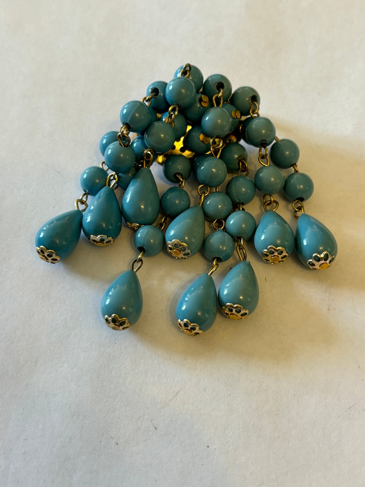 Turquoise beaded dangle brooch