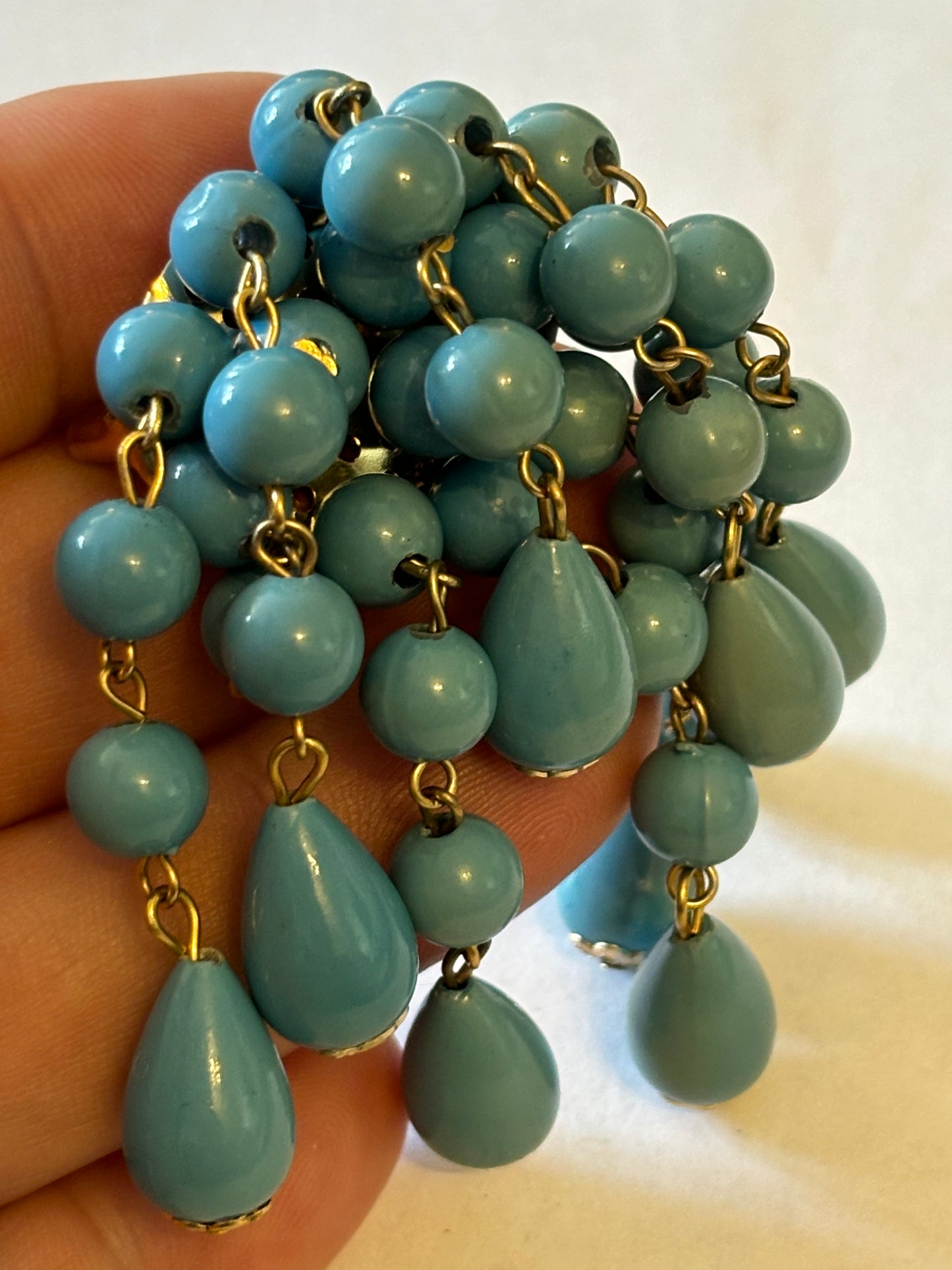 Turquoise beaded dangle brooch