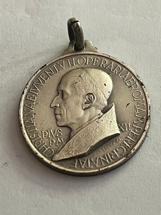 Silver Papal Pius XII medallion - 1957