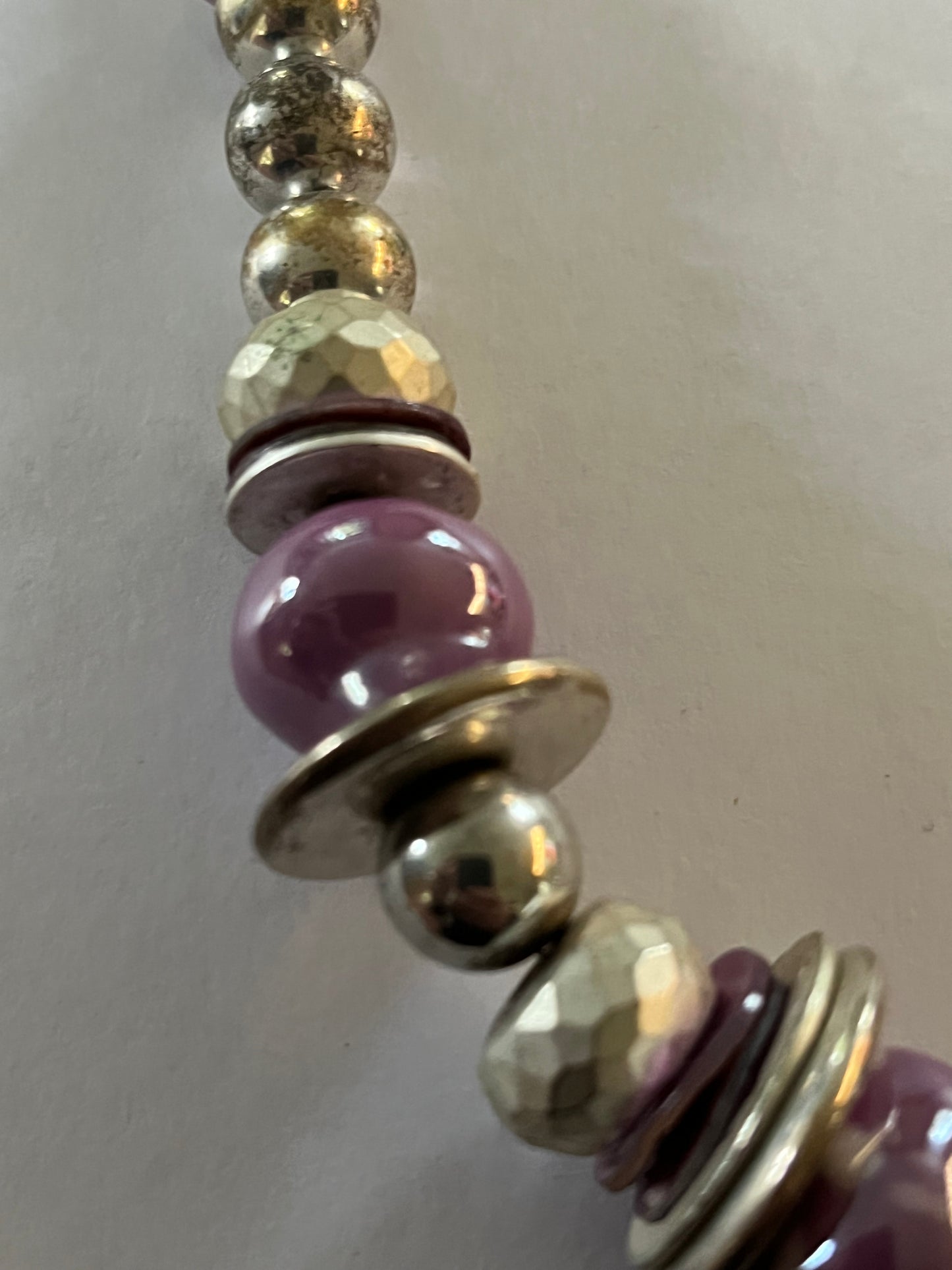 Purple and silver bead and disc large necklace