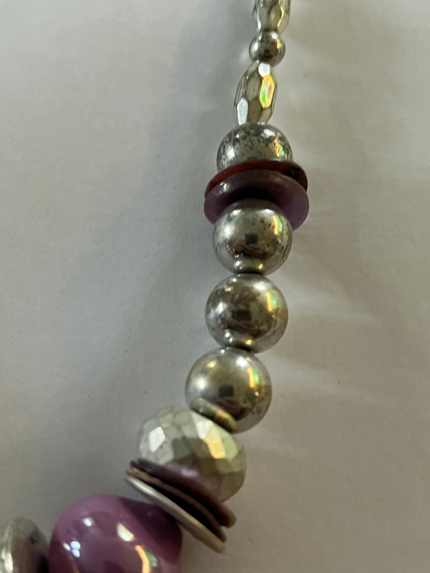 Purple and silver bead and disc large necklace