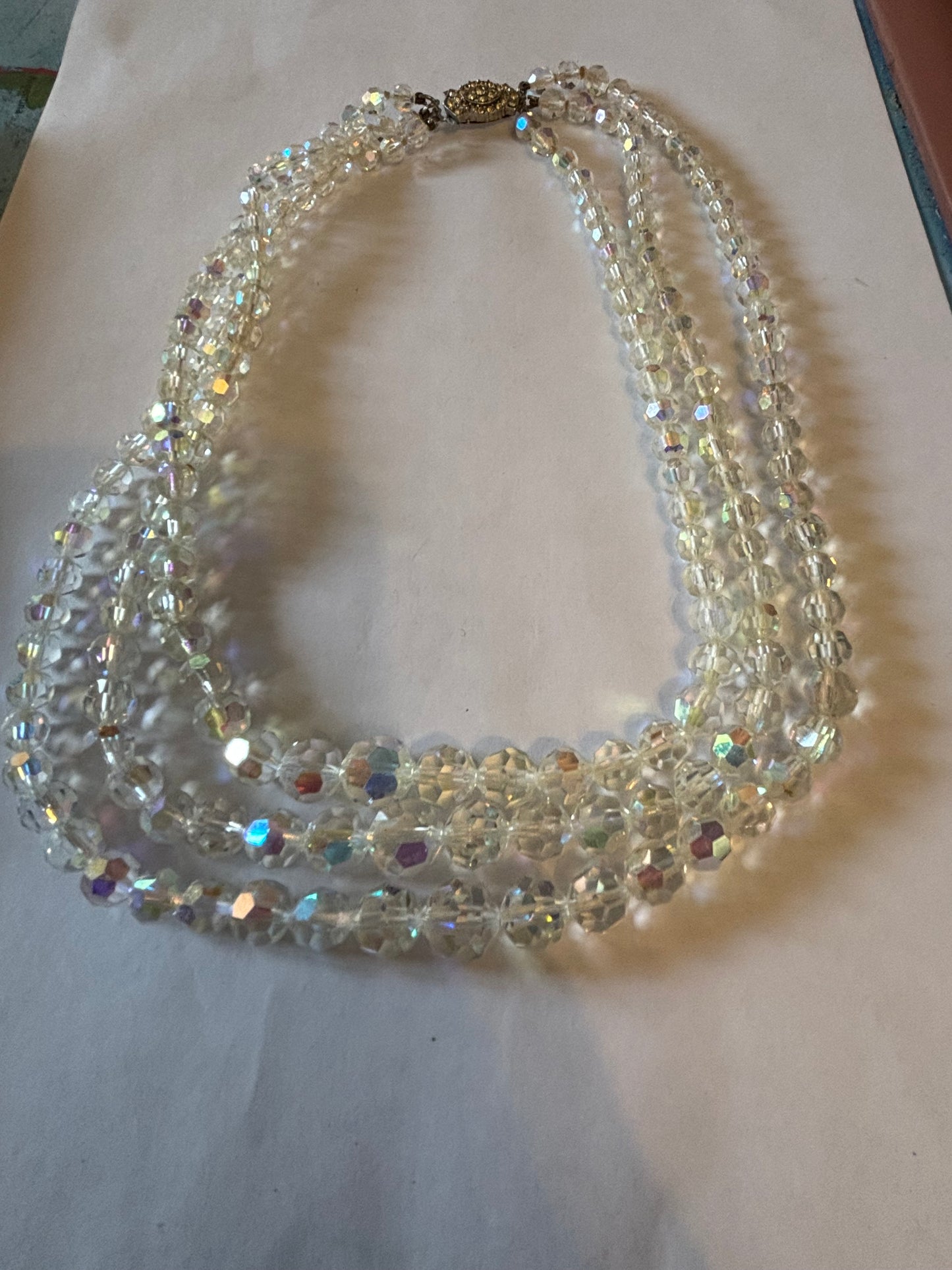 Triple Tier Clear Crystal Style Necklace - Diamante Clasp