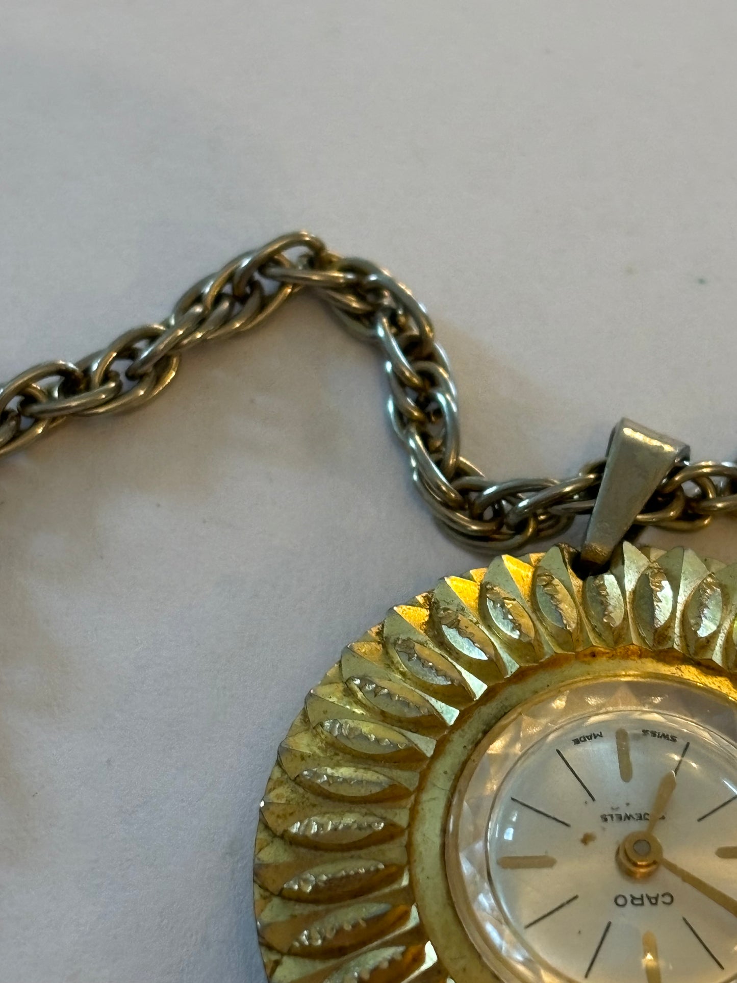 Caro gold metal pendant watch and necklace - Working but untested