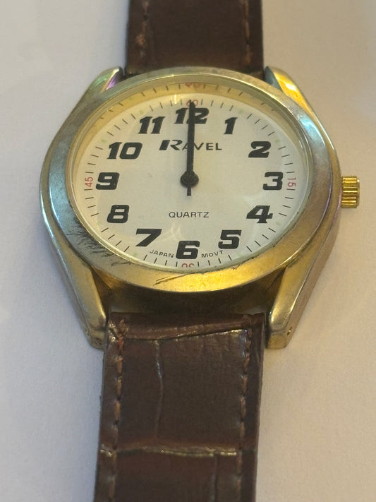 Ravel Gents Gold and Brown Strap Wristwatch - Untested