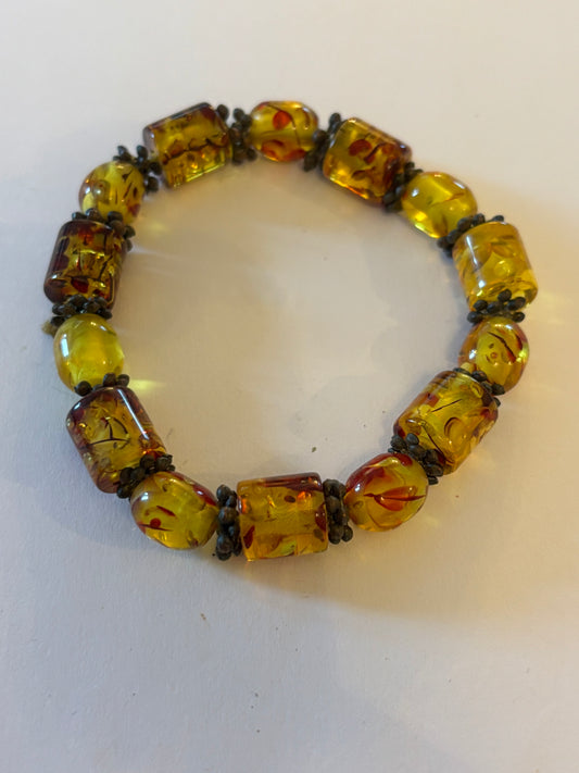 Yellow amber style stretch bead bracelet