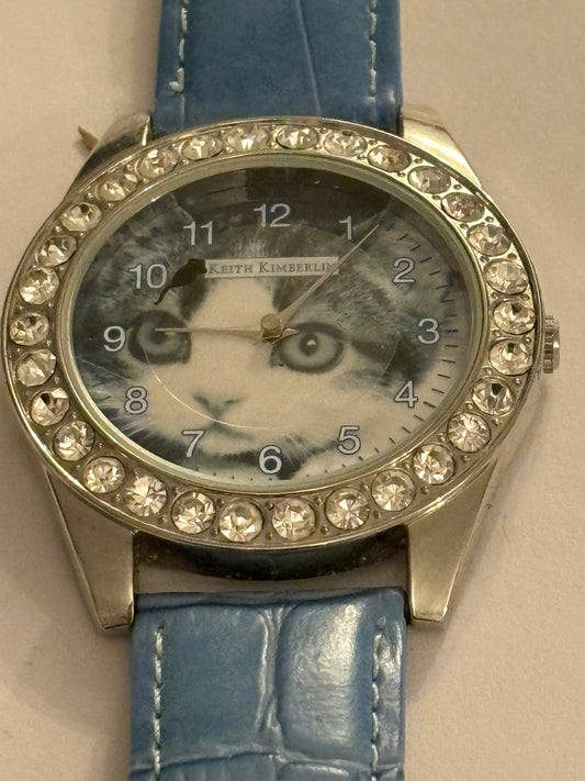 Keith Kimberlin - Large blue jewelled cat watch - Untested