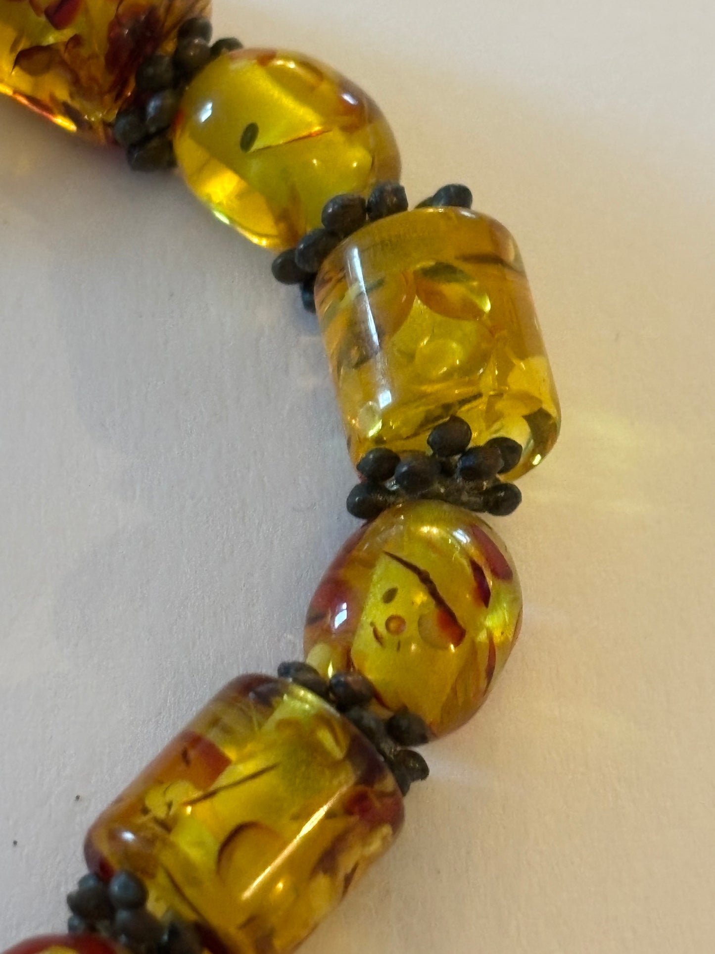 Yellow amber style stretch bead bracelet