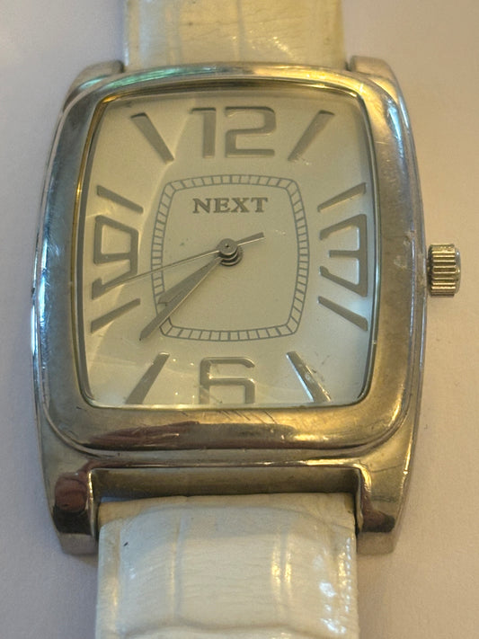 NEXT Square Silver White Strap Wristwatch - Untested