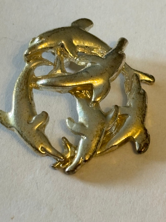 Silver Metal Pod of Dolphins Pendant