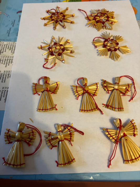 Hand tied straw Xmas decorations