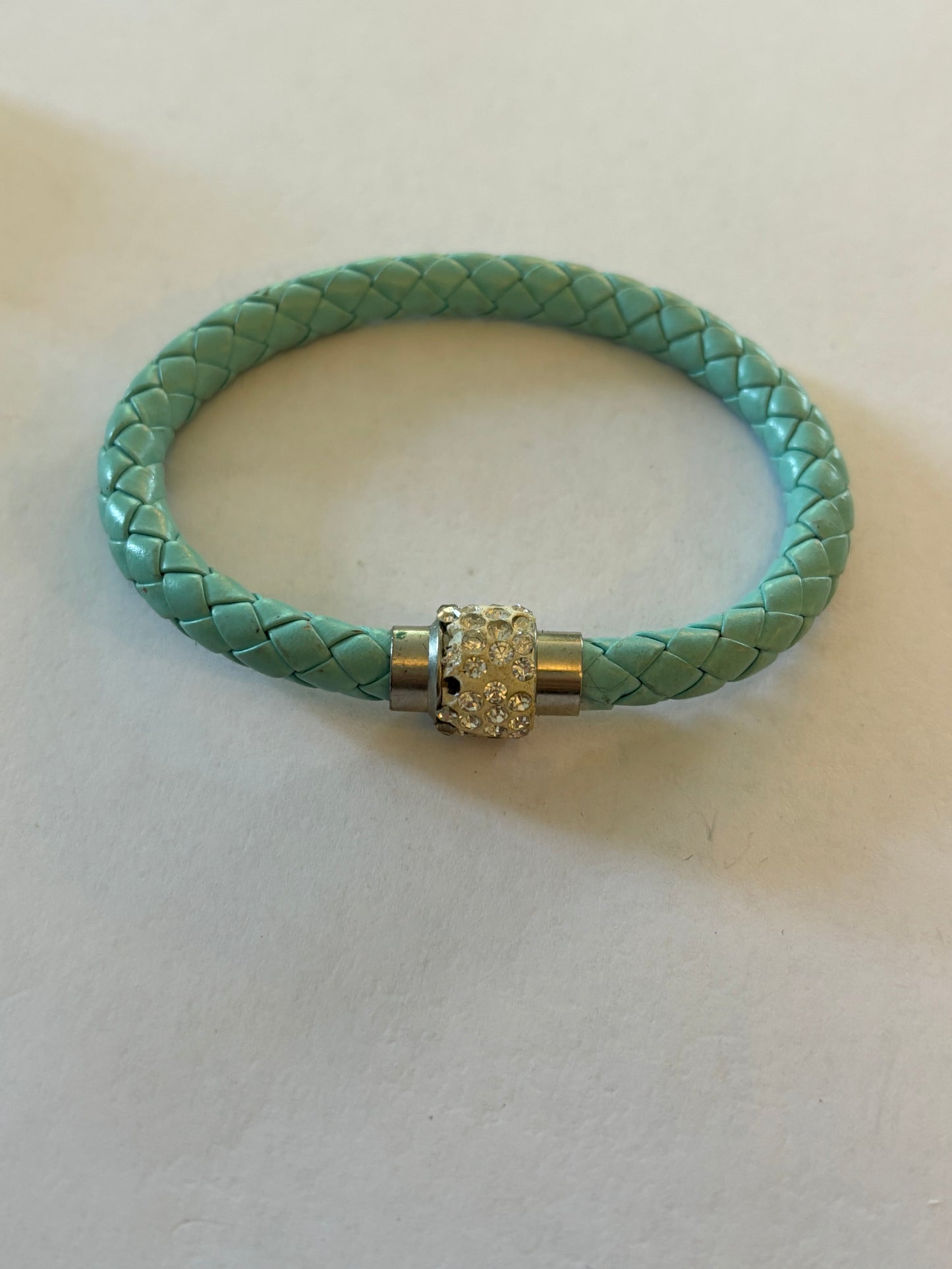 Turquoise Leather style rope bracelet with diamante magnet clasp