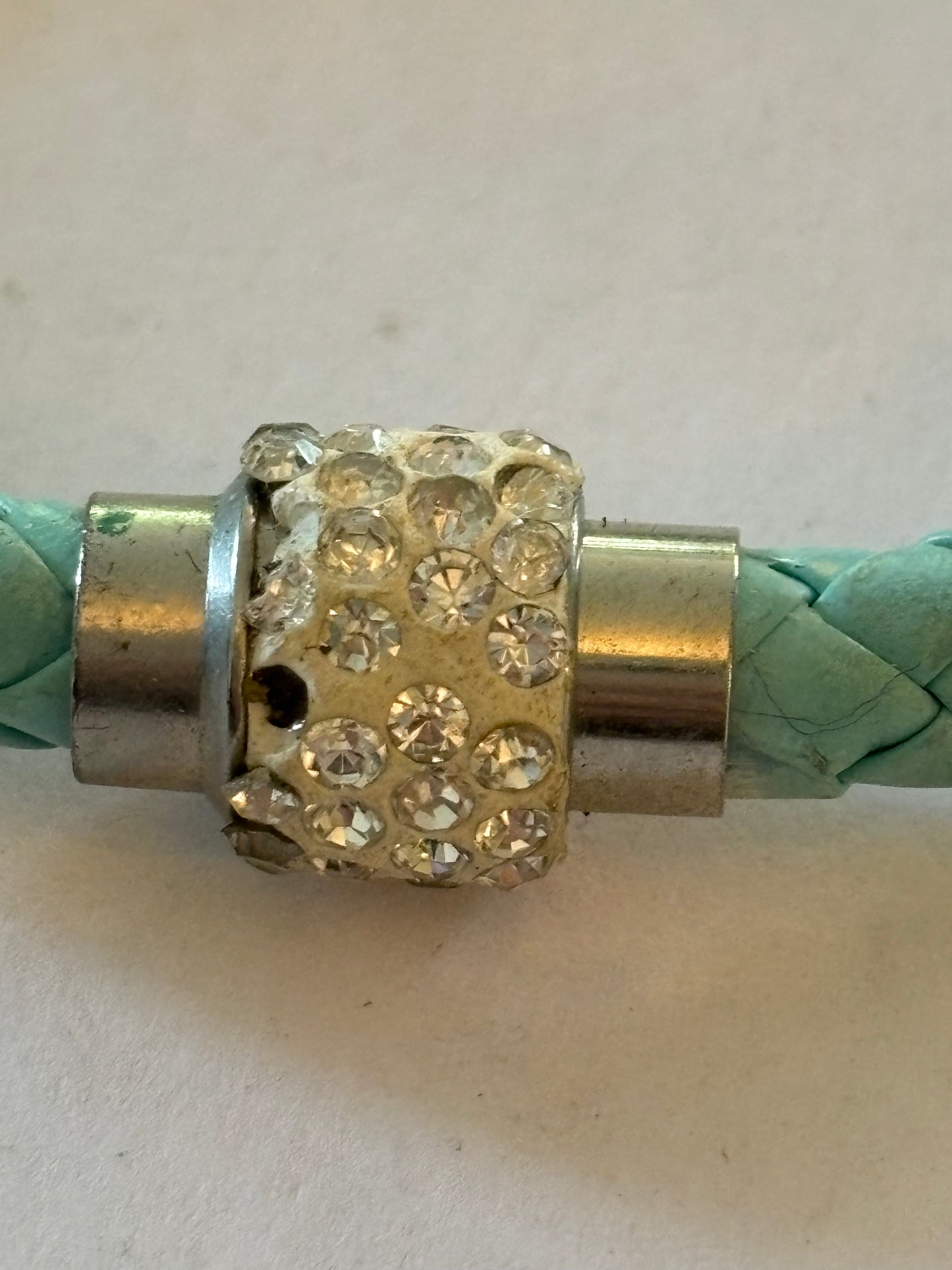 Turquoise Leather style rope bracelet with diamante magnet clasp