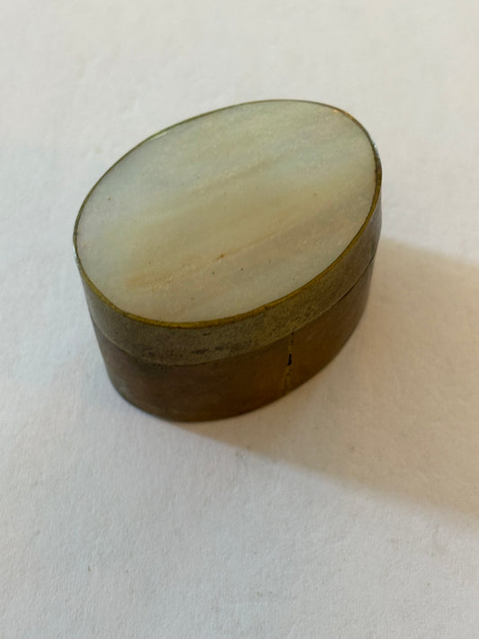 Small oval brass pill pot with MoP lid