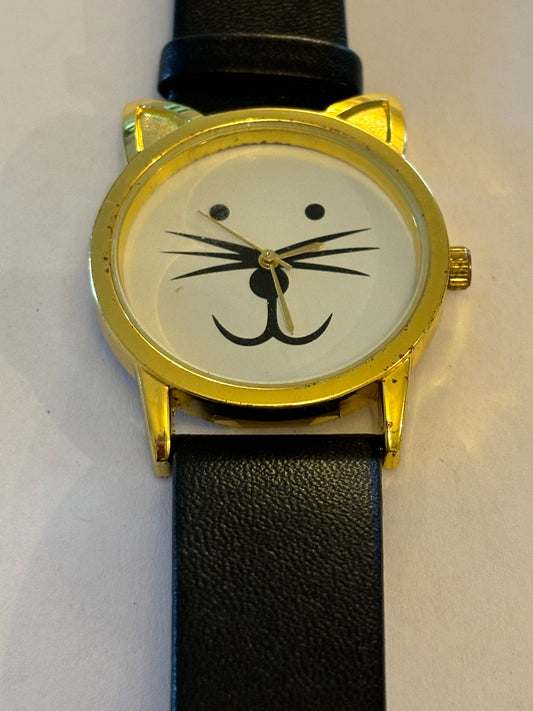 Large black and gold Cat watch - Untested