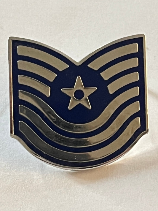 US Military Sergeant Stripes Silver and Blue metal badge