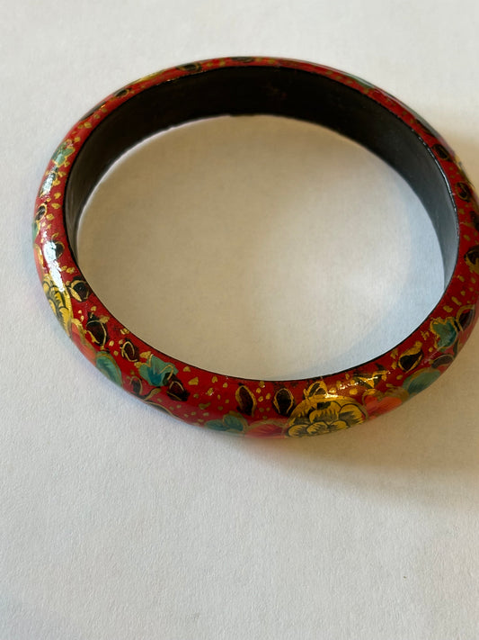 Red Gold and Green Wooden Flower Bangle