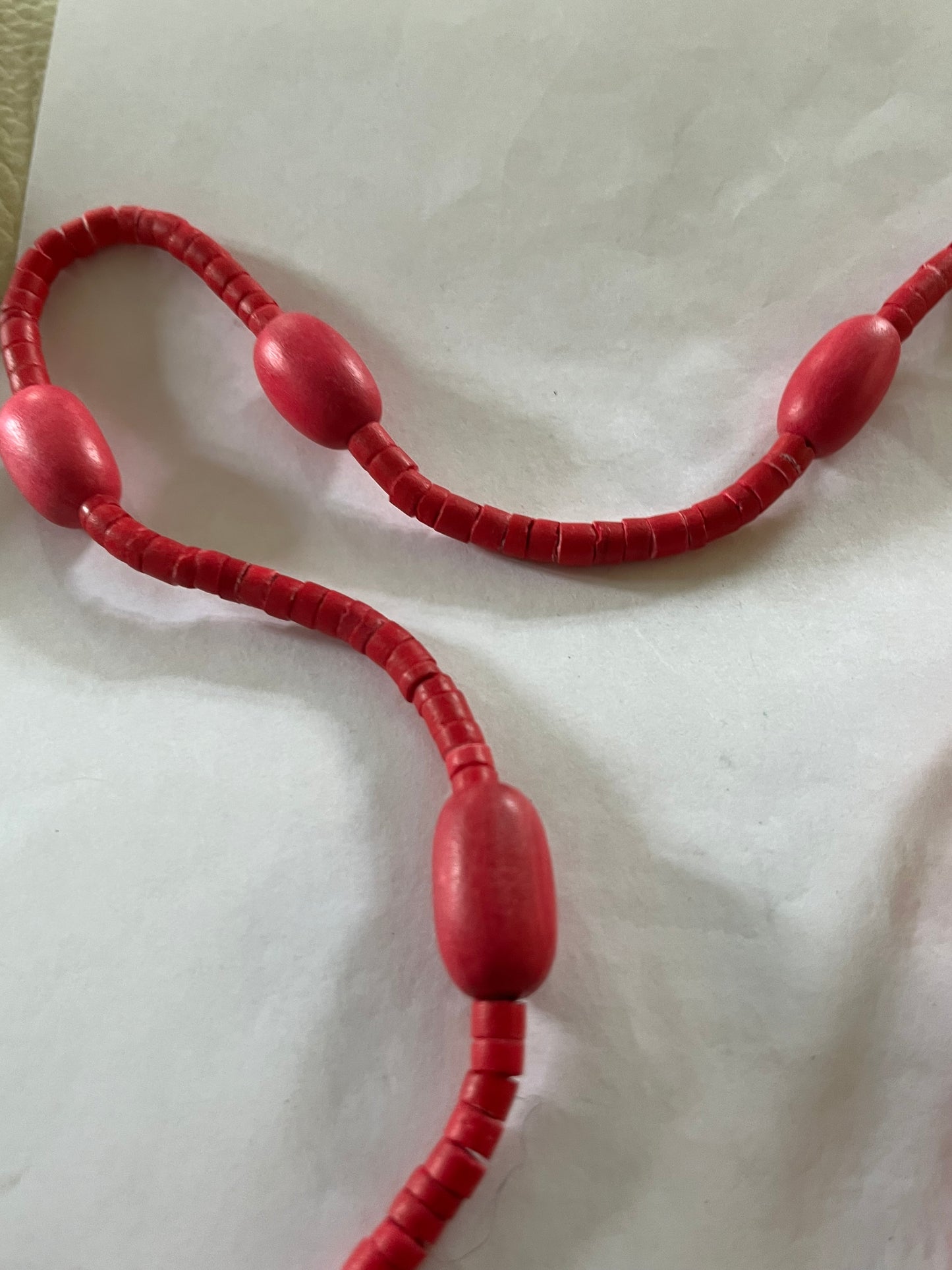 Long pink wooden bead necklace