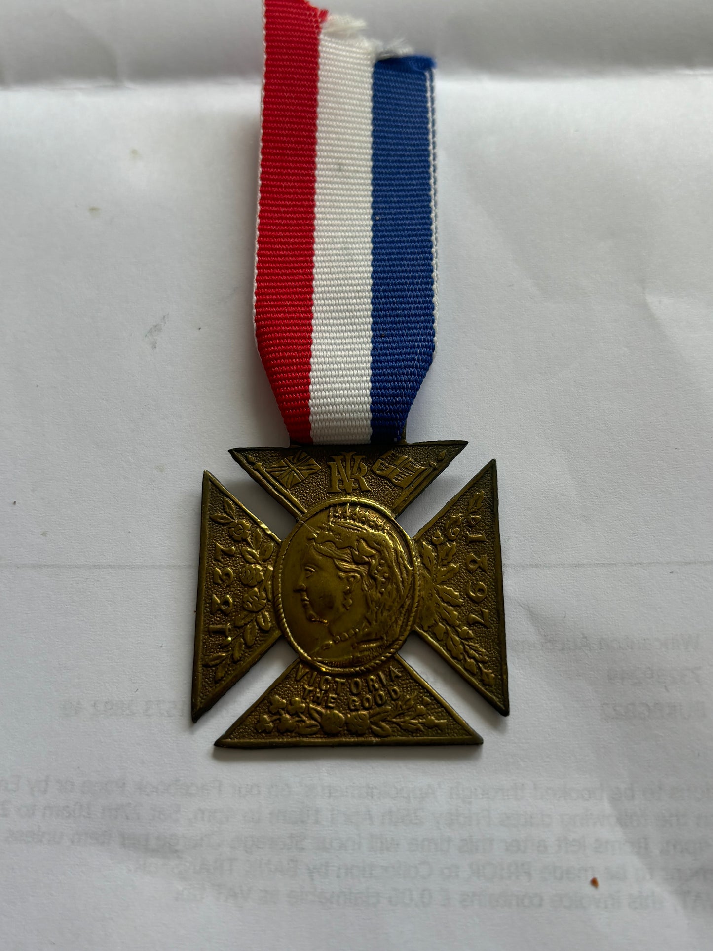 Queen Victoria Gold Metal Cross Medallion and ribbon - 60th Year of Reign