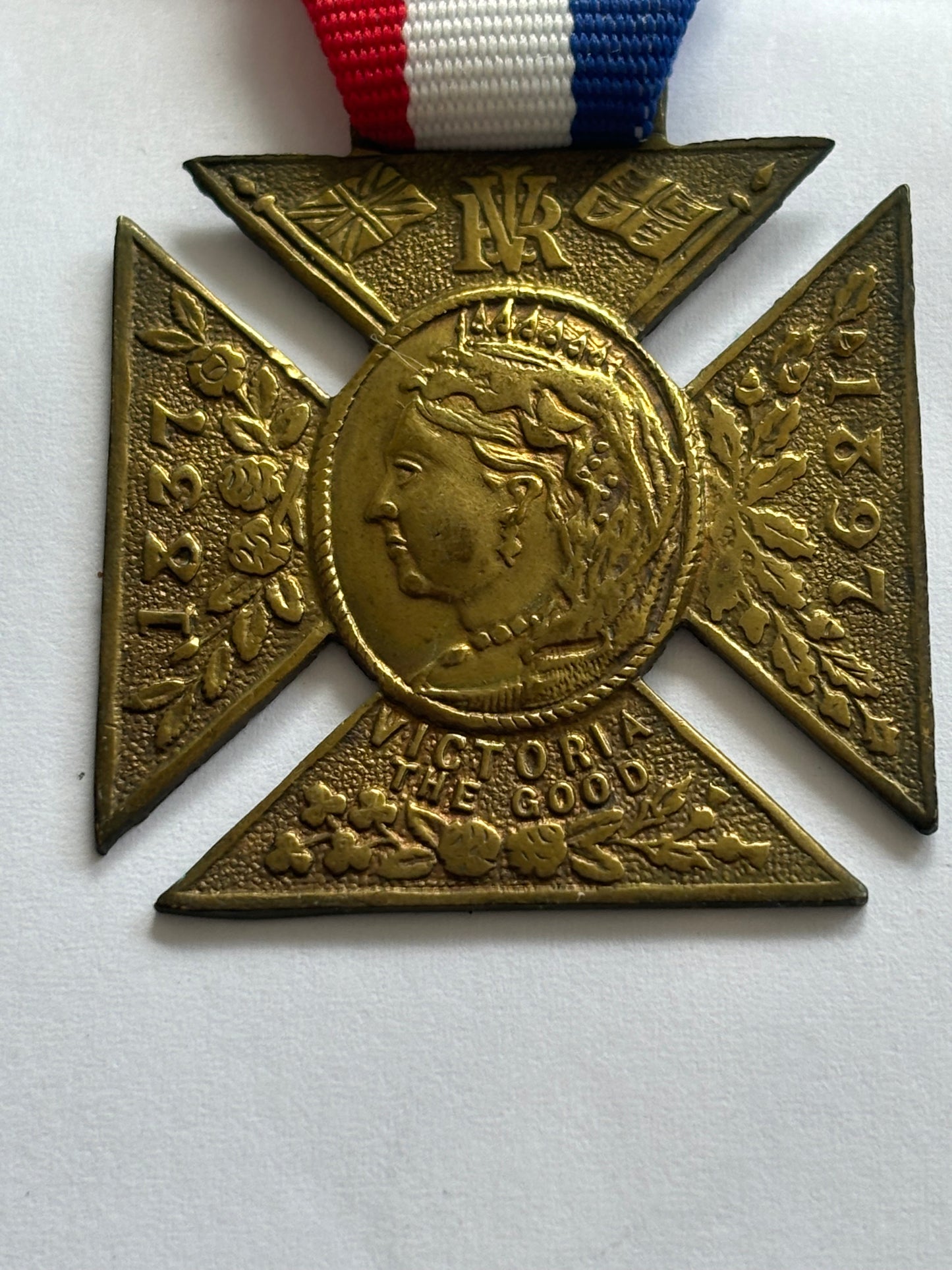 Queen Victoria Gold Metal Cross Medallion and ribbon - 60th Year of Reign