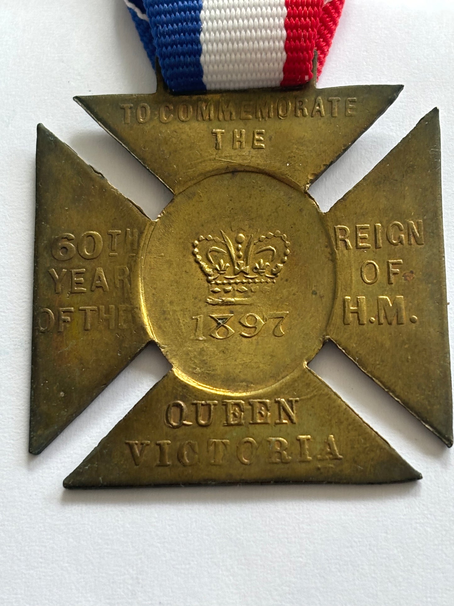 Queen Victoria Gold Metal Cross Medallion and ribbon - 60th Year of Reign