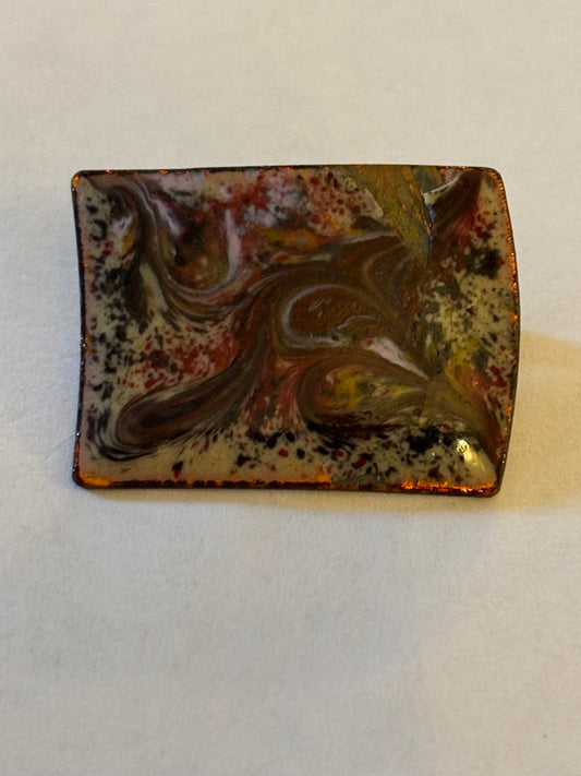 Copper Square Brooch with a Pollock style paint pattern