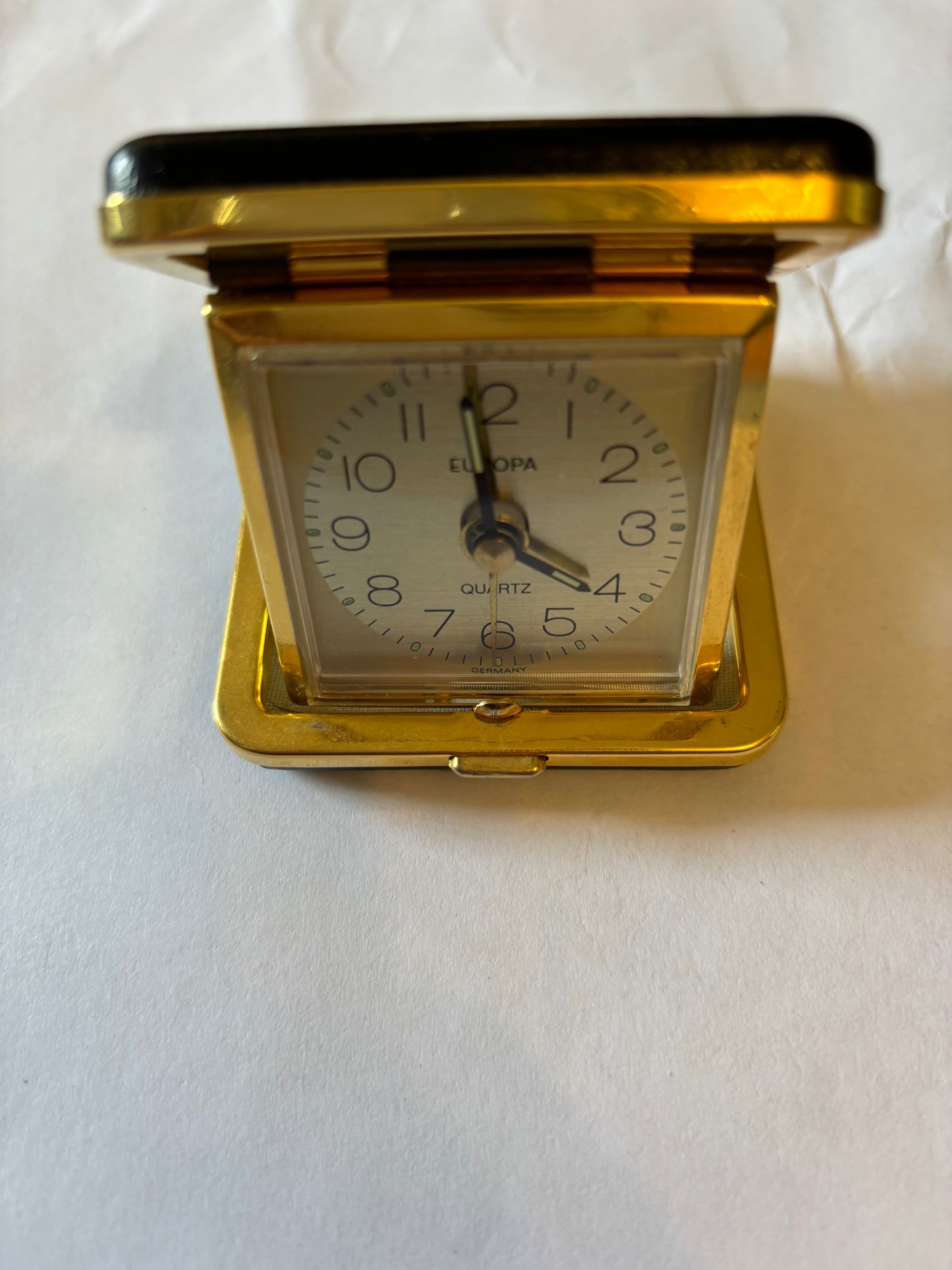 Vintage Small Square Black and Gold Metal Travel Clock - Europa - Untested