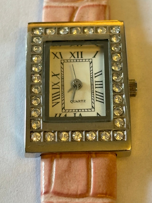 Pink and silver jewelled ladies unbranded wristwatch - Untested