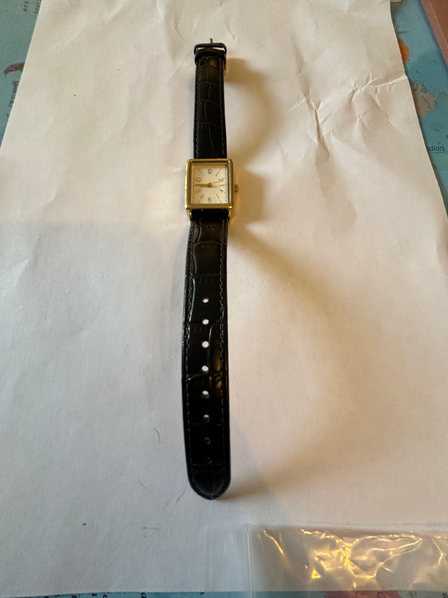 Black and Gold Square M&S Dress Wristwatch - Untested