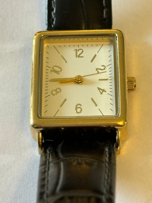 Black and Gold Square M&S Dress Wristwatch - Untested