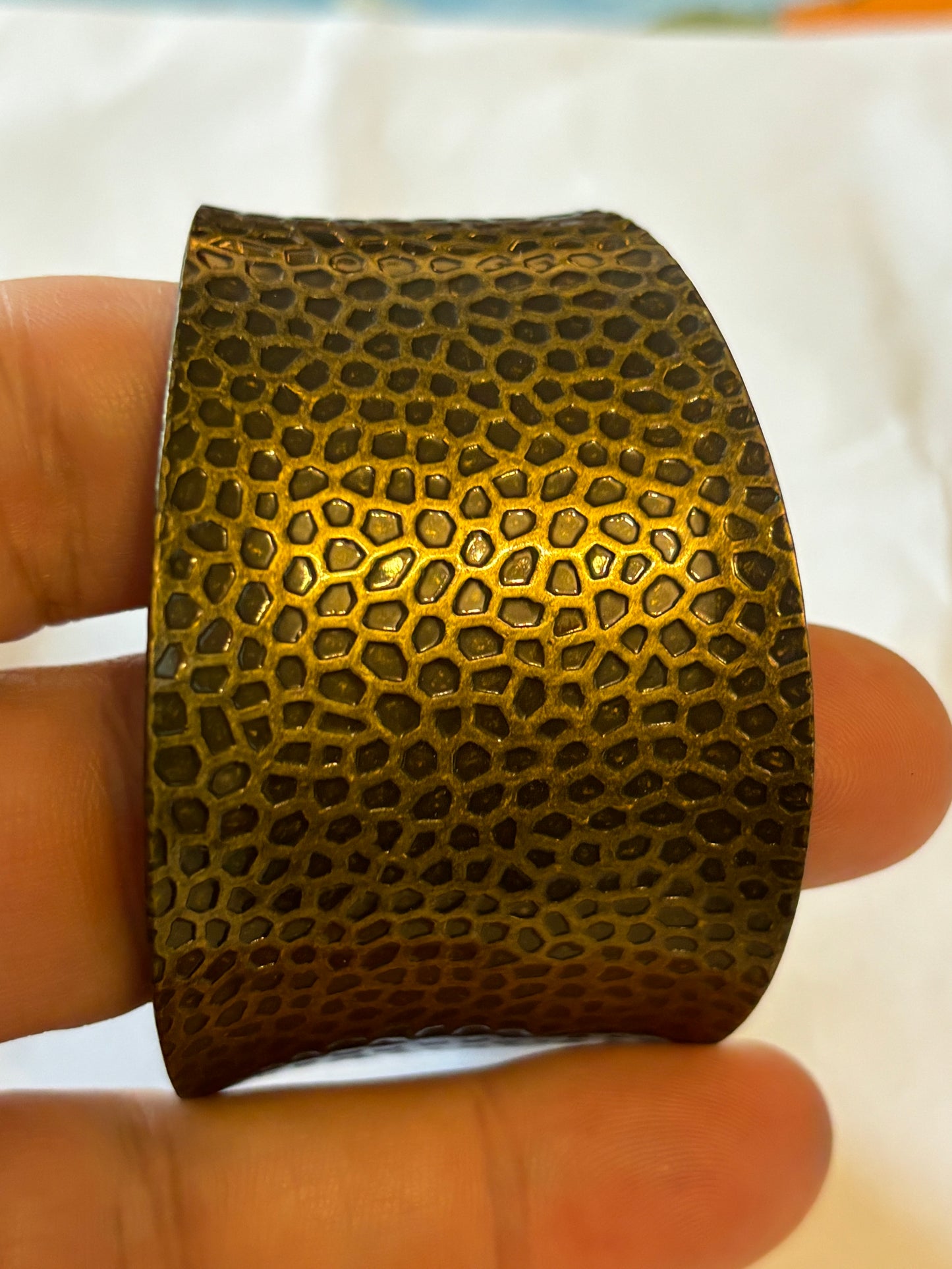 Bronzey Open Bangle with hammered pattern