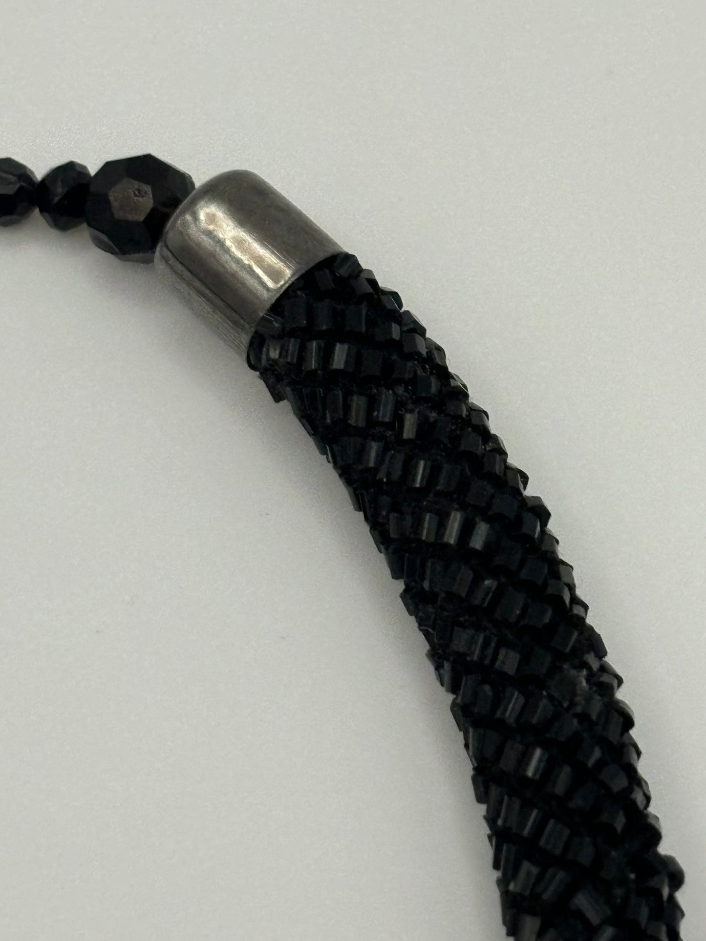 Tight black bead cluster rope necklace