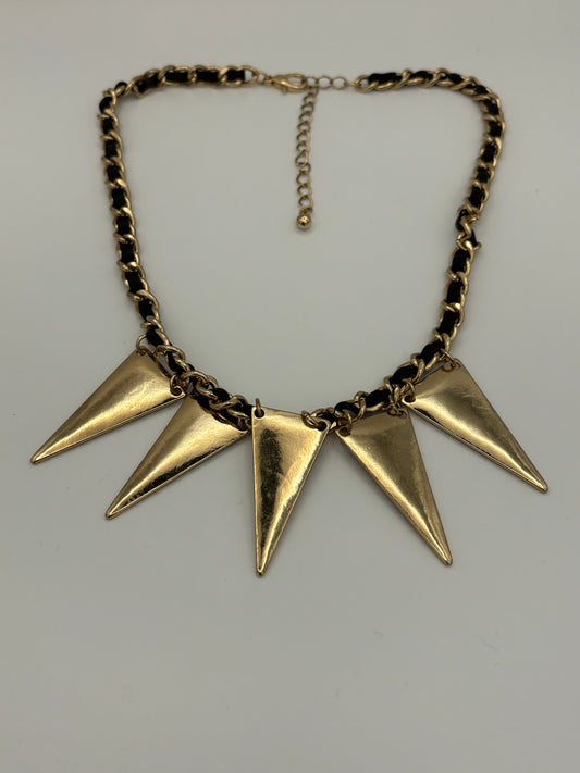 Gold and black twist necklace with triangle pendants fringe