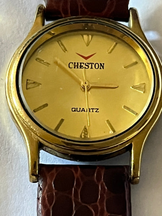 Cheston gold and brown strap wristwatch - Untested