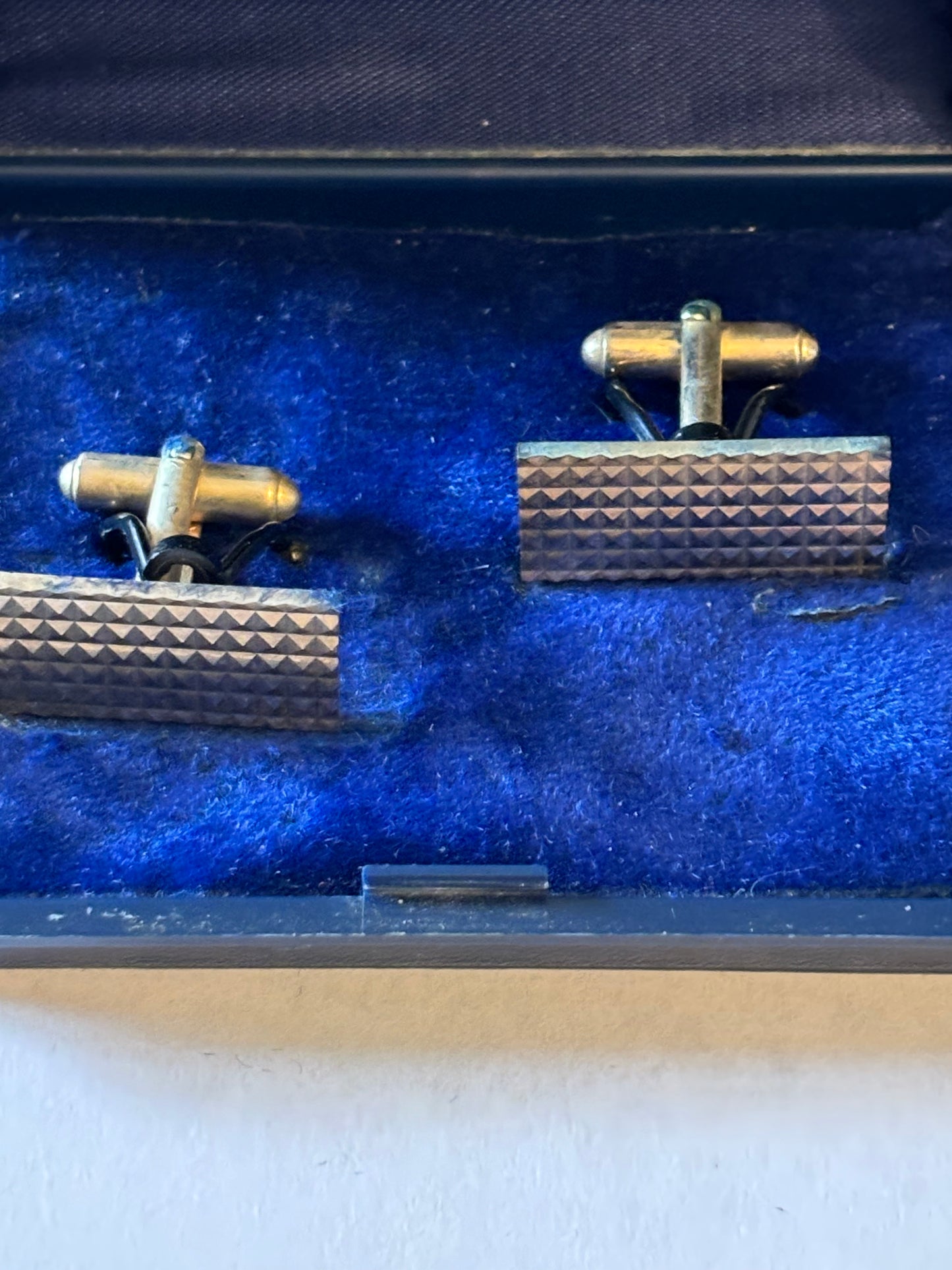 Vintage gold metal rectangular textured cufflinks - P Charlier, Le Mans