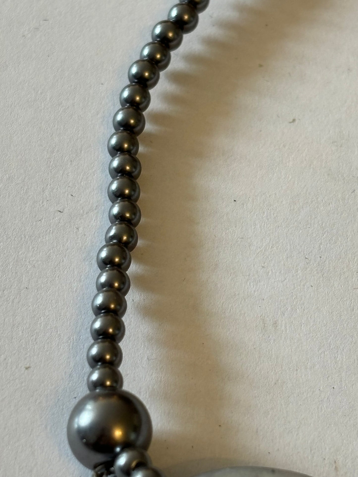 Long Silver and Grey bead and disc necklace