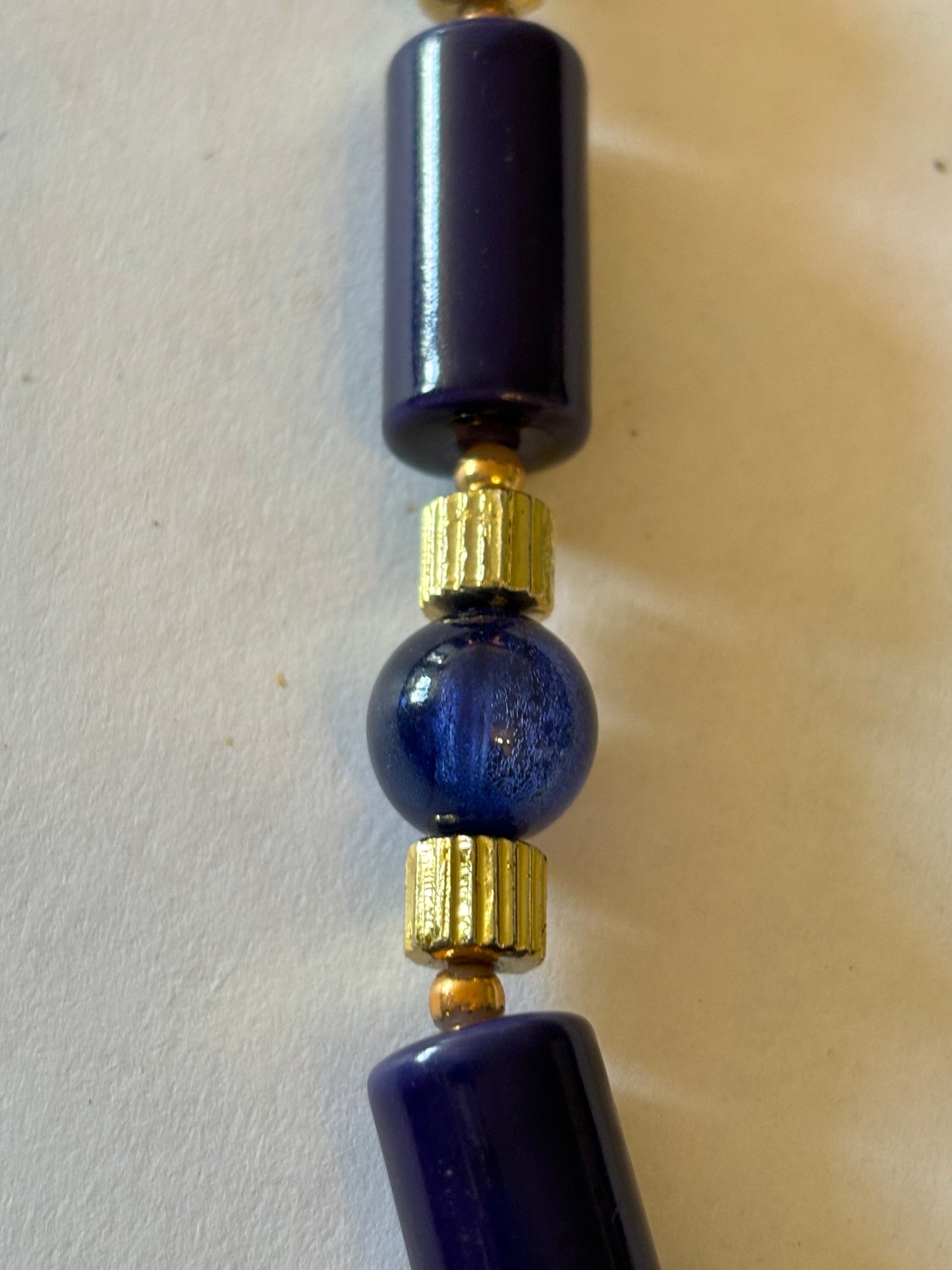 Blue Tube Link Necklace with Gold Spacers