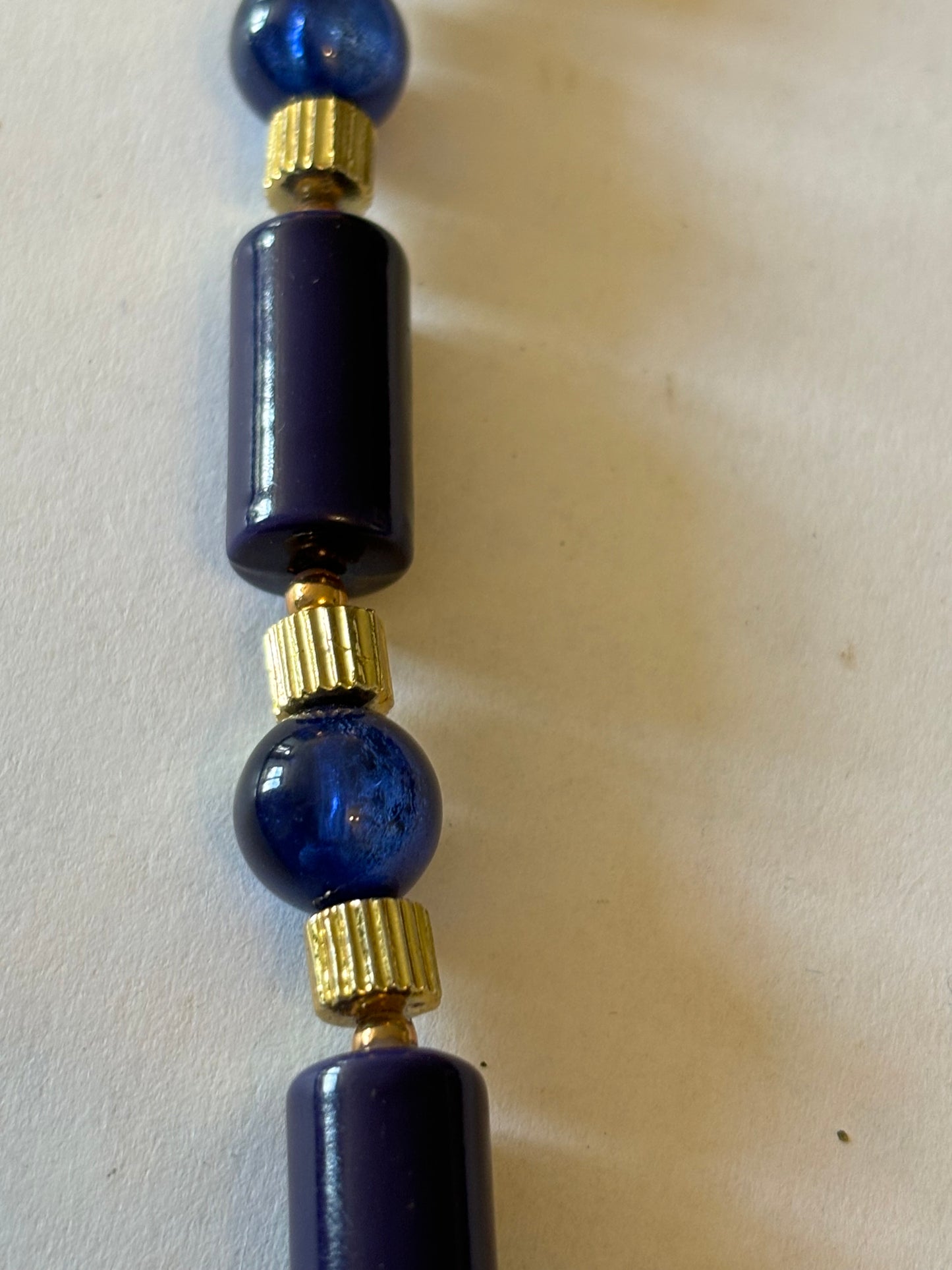 Blue Tube Link Necklace with Gold Spacers