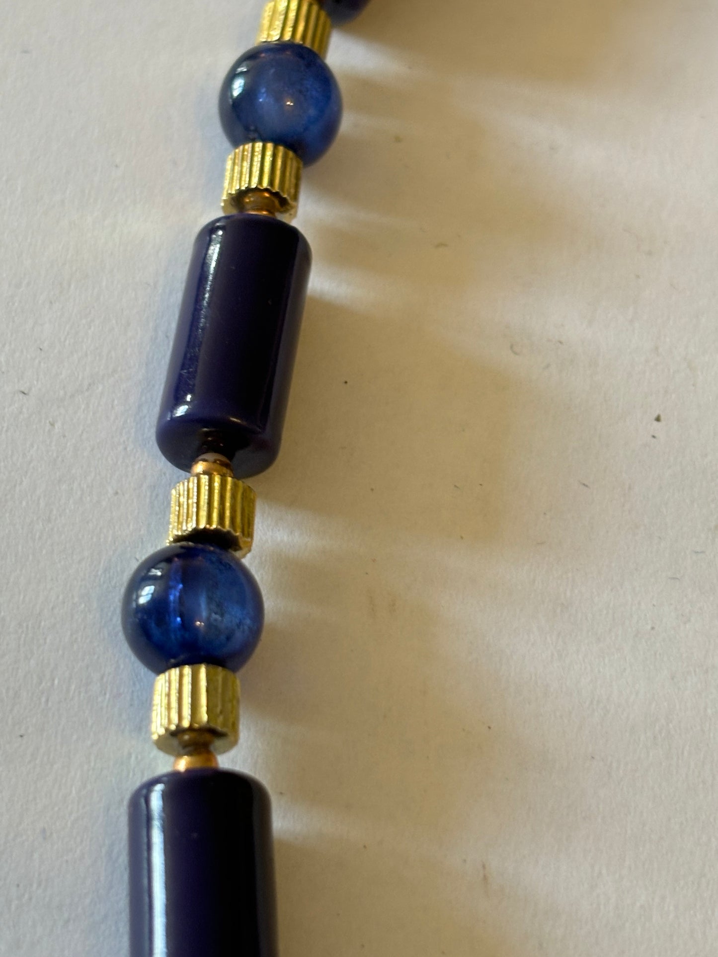 Blue Tube Link Necklace with Gold Spacers