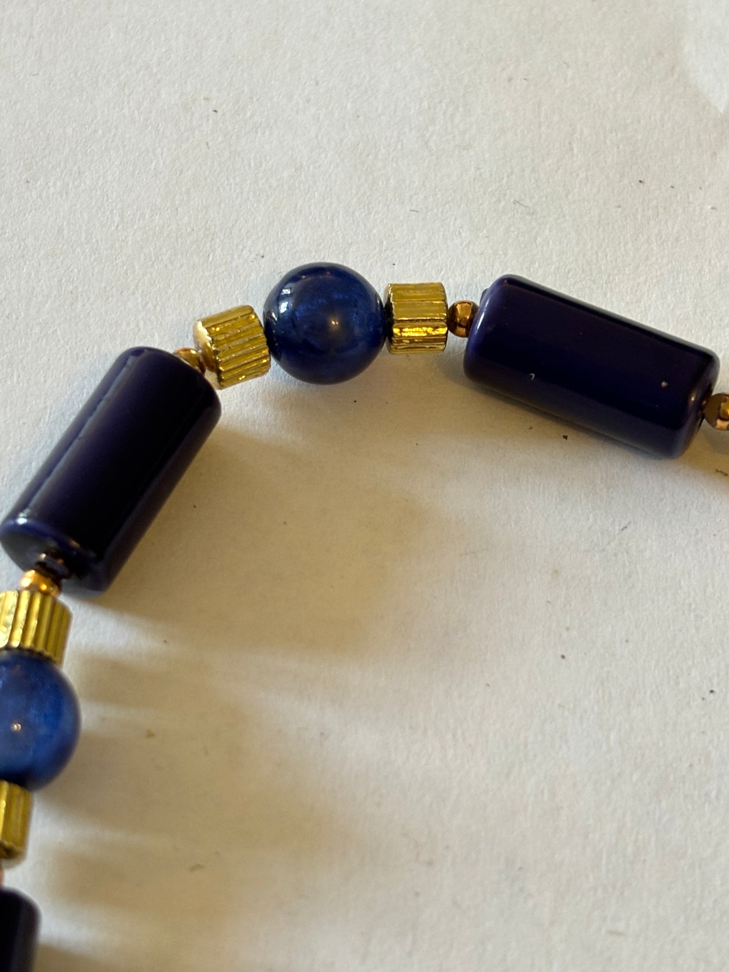 Blue Tube Link Necklace with Gold Spacers