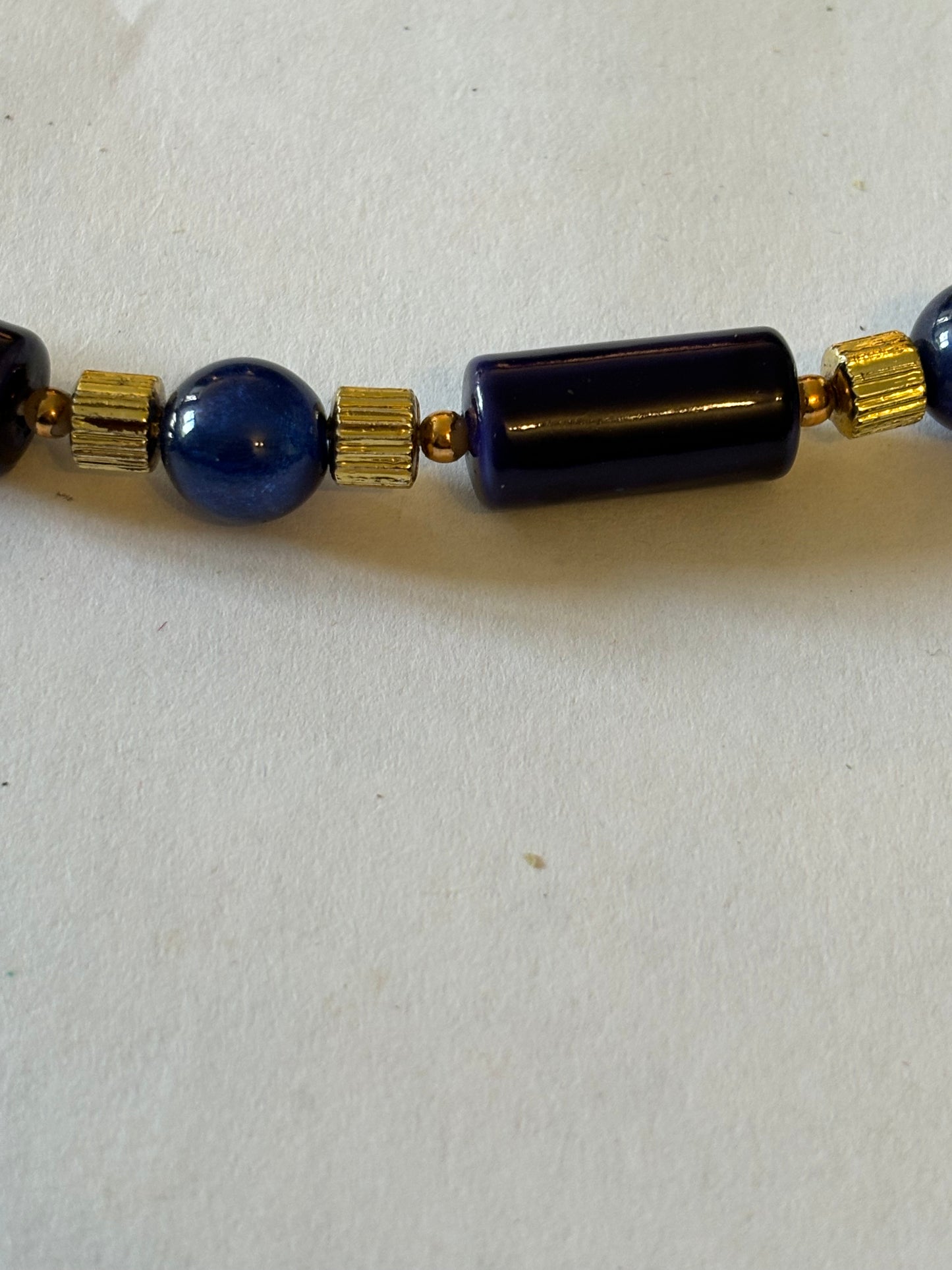 Blue Tube Link Necklace with Gold Spacers