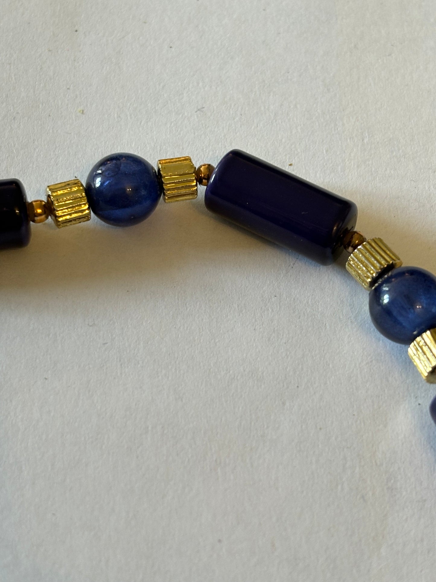 Blue Tube Link Necklace with Gold Spacers