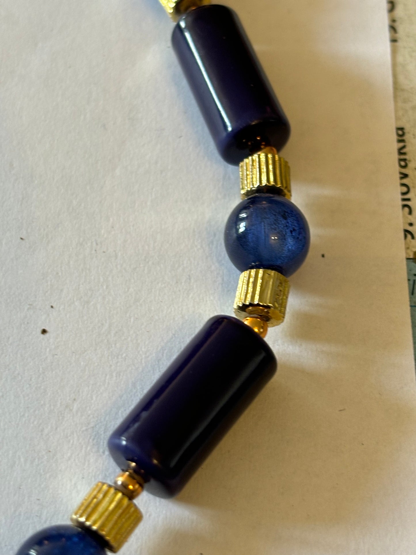 Blue Tube Link Necklace with Gold Spacers