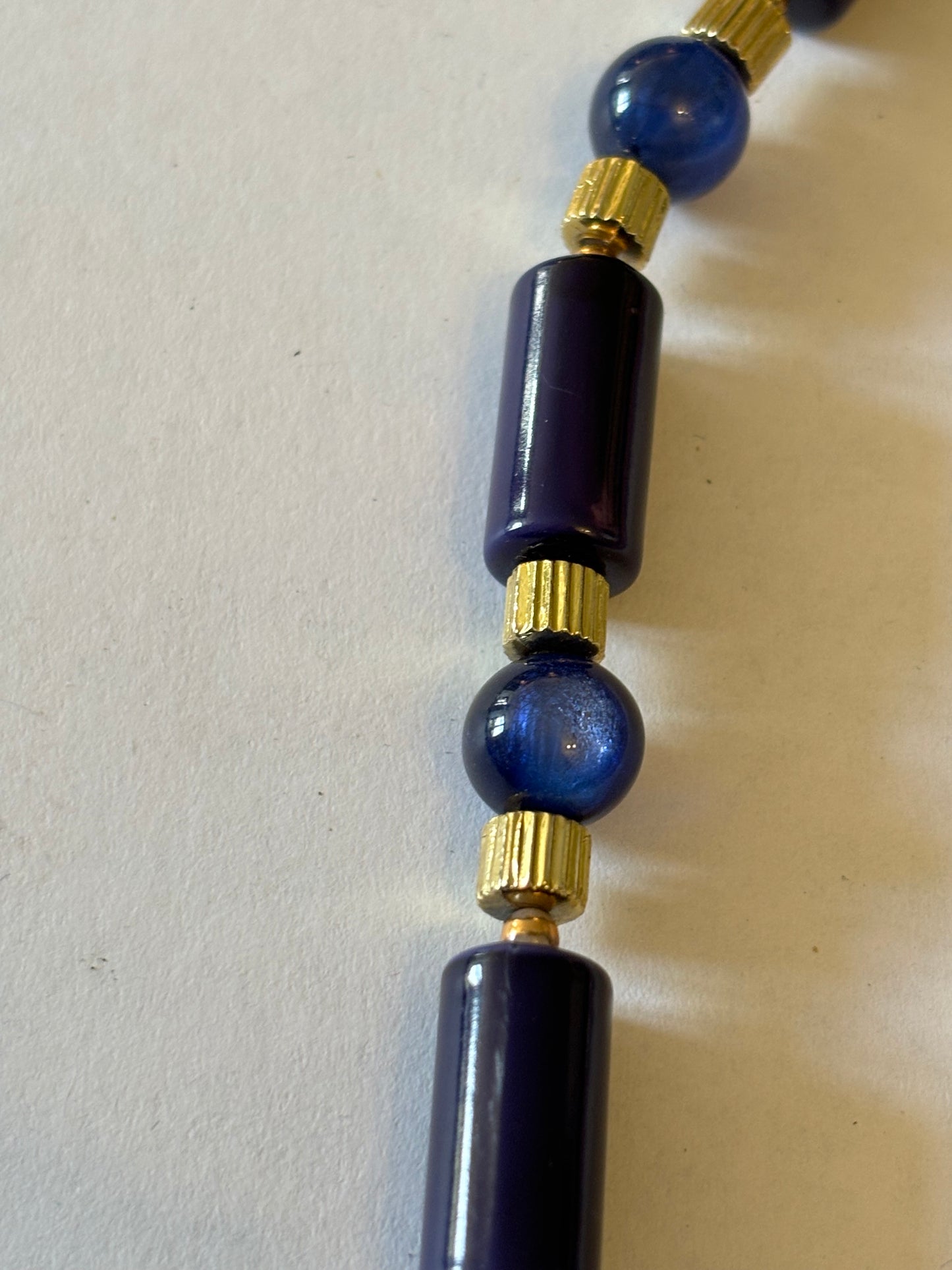 Blue Tube Link Necklace with Gold Spacers