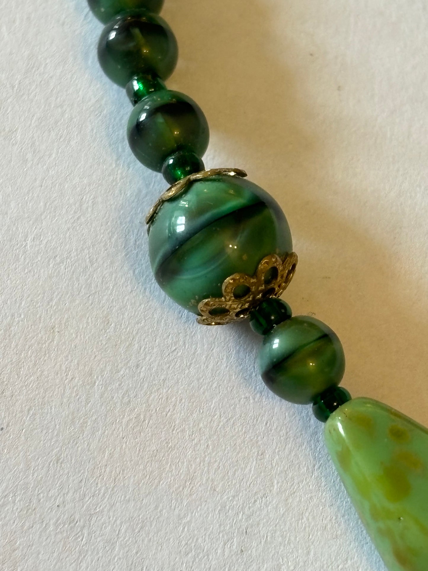 Marbled Green Bead Necklace