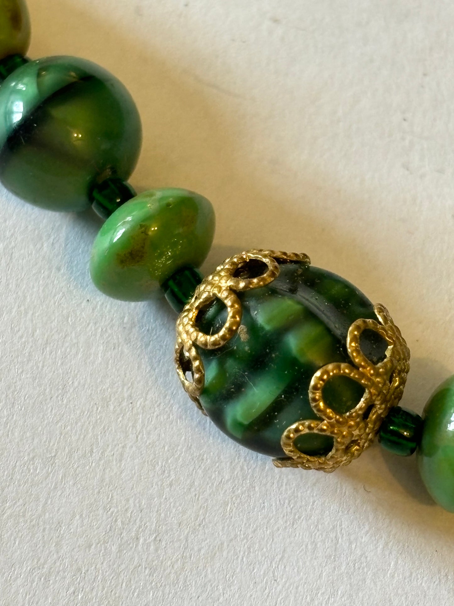 Marbled Green Bead Necklace